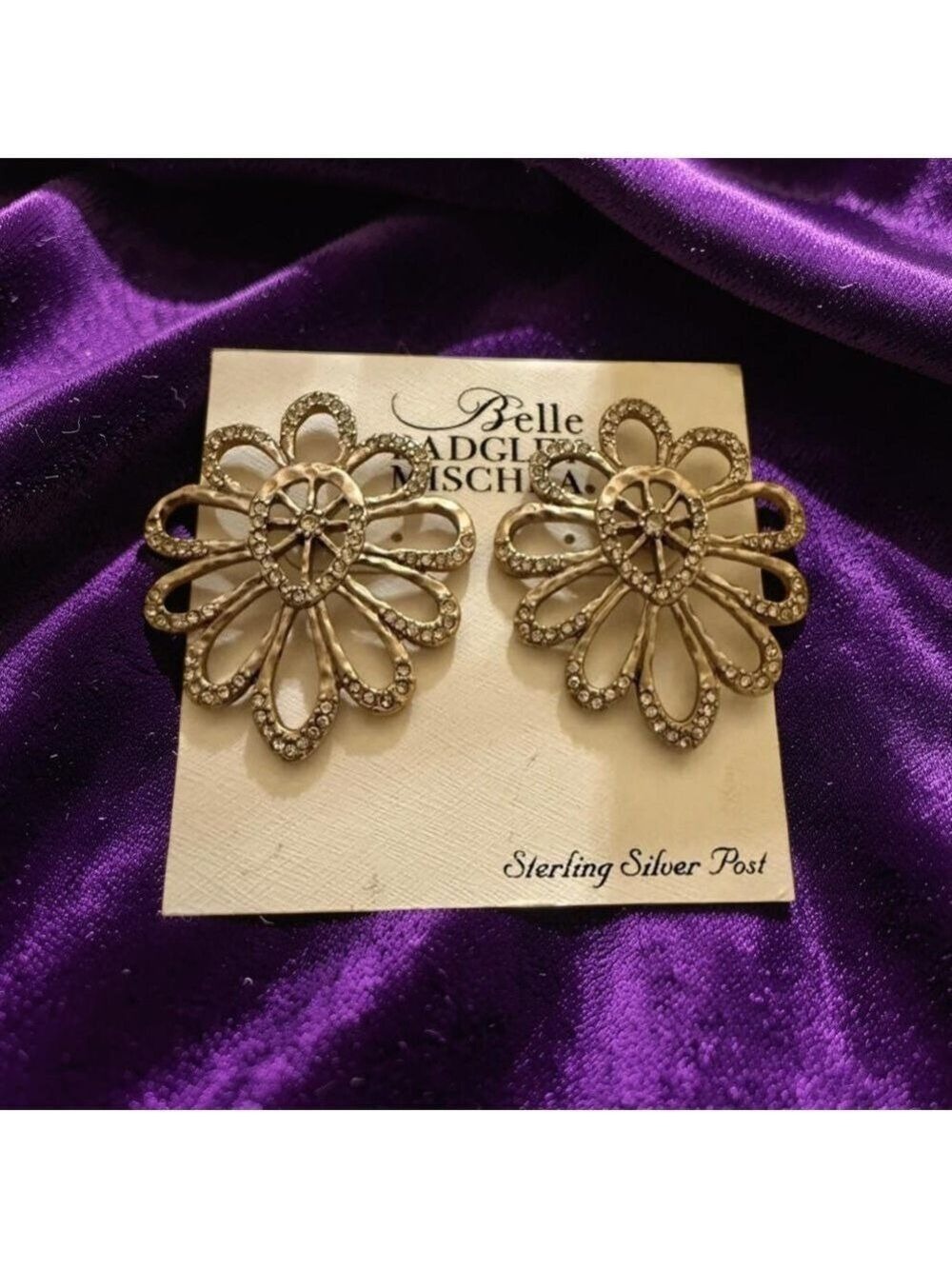 Badgley Mischka Silver-Tone Crystal Floral Stud Earrings